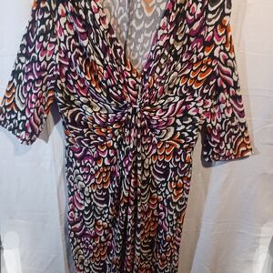 NY Collection Gray and Orange Patterned Dress (D)